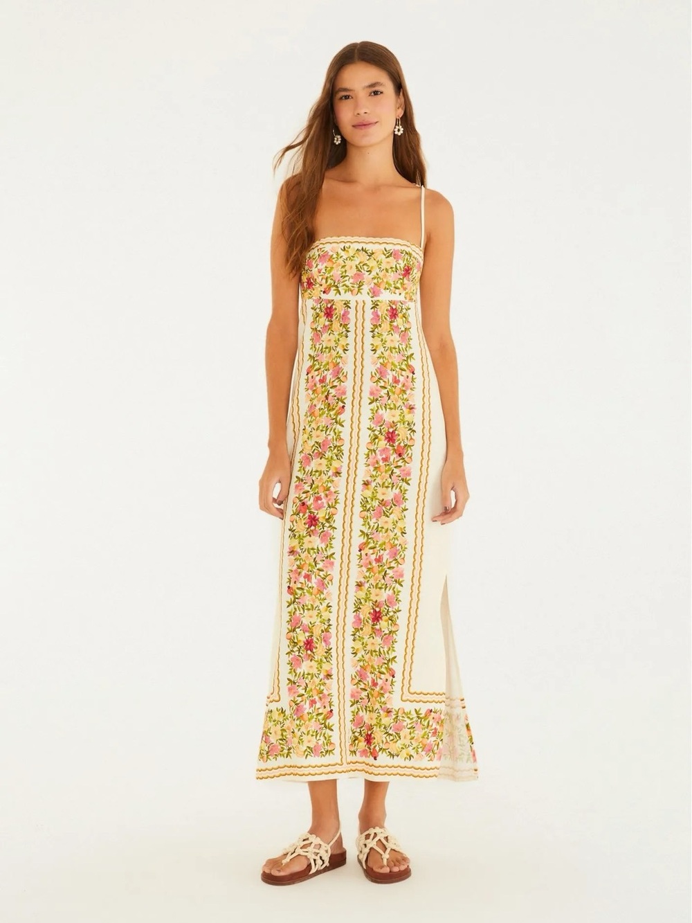 FARM Rio Cream Maxi Dress with Pink & Green Floral Stripes - Picture 8 of 8